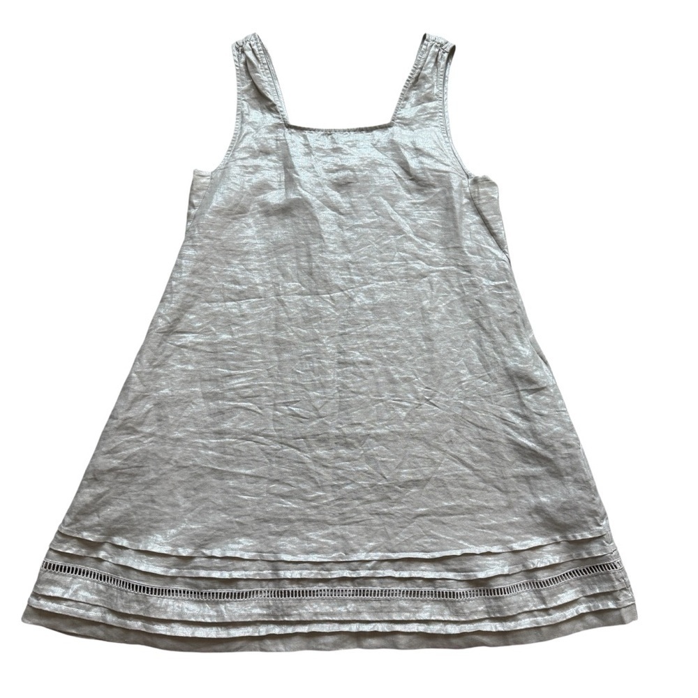 C&C California Dress Womens S Ivory Shimmer Shift Sleeveless Square Neck Linen